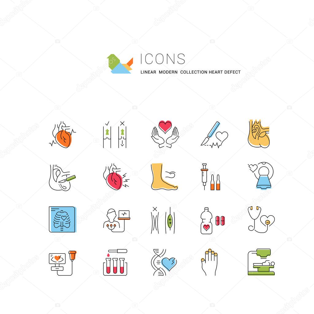 Set vector line icons, sign and symbols in flat design heart defect with elements for mobile concepts and web apps. Collection modern infographic logo and pictogram.
