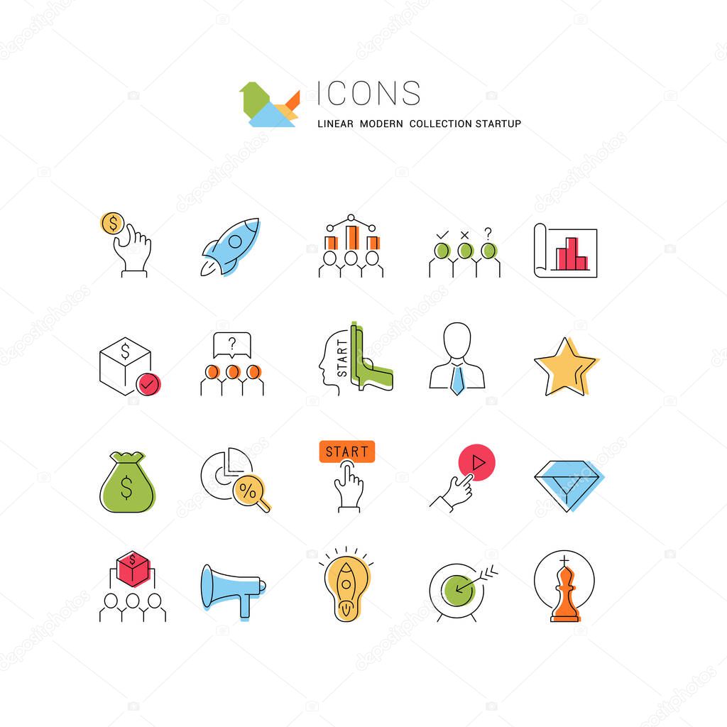 Set of vector line icons of startup for modern concepts, web and apps.