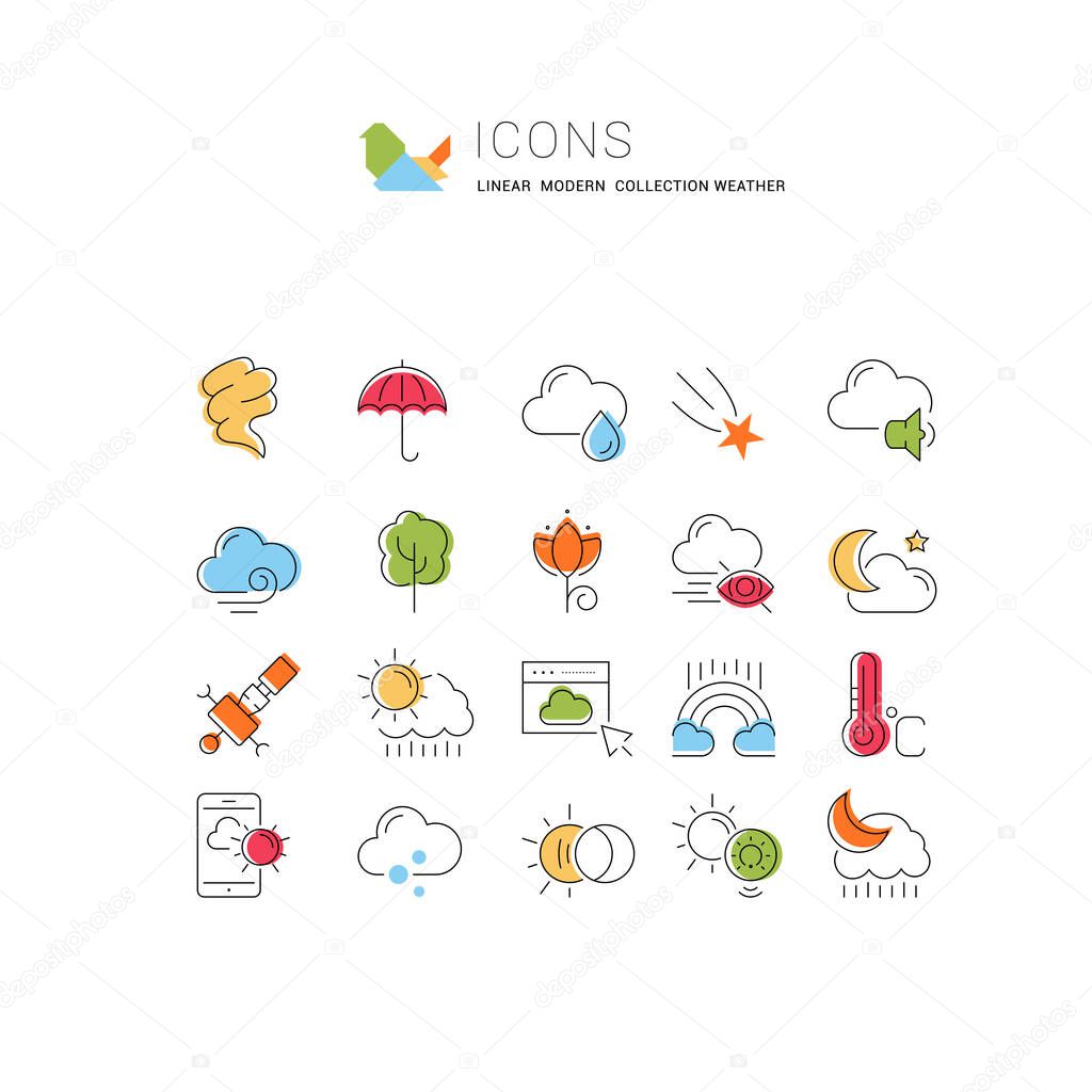 Set of vector line icons of weather for modern concepts, web and apps.