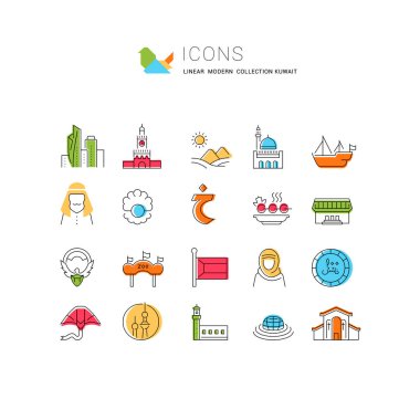 Modern kavramlar, Web ve uygulamalar için Kuveyt vektör çizgi simgeleri seti.
