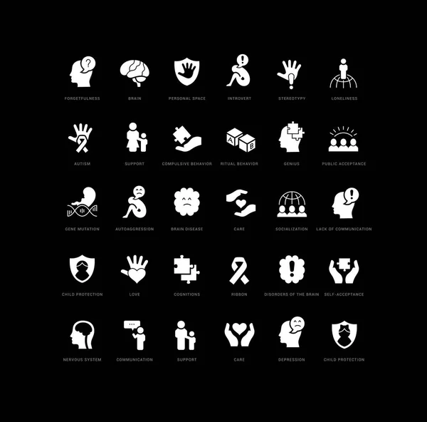 Збірка Векторних Чорно Білих Іконок Дня Аутизму Простому Дизайні Мобільних — стоковий вектор