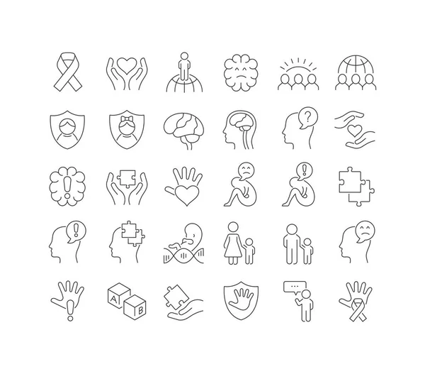 Définir Ligne Vectorielle Des Icônes Fines Journée Sensibilisation Autisme Dans — Image vectorielle