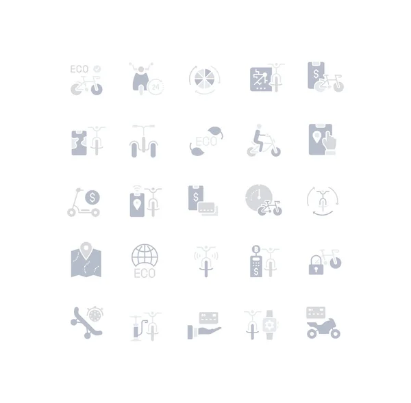 Sammlung Einfacher Symbole Des Fahrradverleihs Auf Weißem Hintergrund Moderne Graue — Stockvektor
