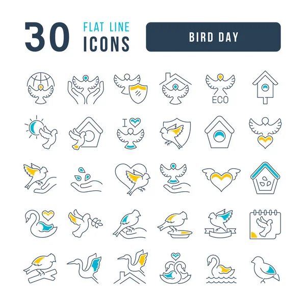 Establezca Iconos Delgados Línea Vectorial Del Día Del Pájaro Diseño — Vector de stock