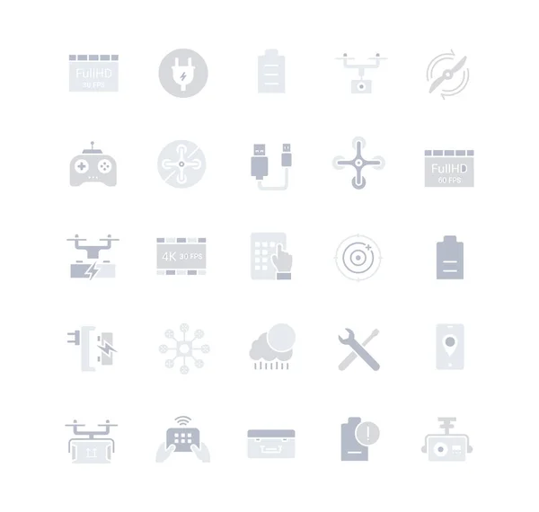 Sammlung Einfacher Drohnen Symbole Auf Weißem Hintergrund Moderne Graue Schatten — Stockvektor