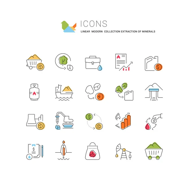 Ensemble Icônes Ligne Vectorielle Extraction Minéraux Pour Les Concepts Modernes — Image vectorielle