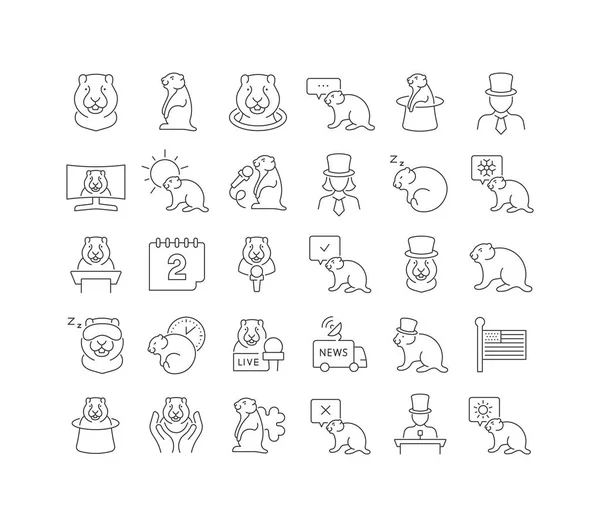Set Vector Line Thin Icons Groundhog Day Linear Design Mobile — Stock Vector