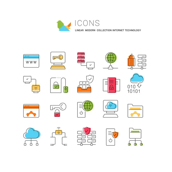 Conjunto Iconos Línea Vectorial Tecnología Internet Para Conceptos Modernos Web — Vector de stock