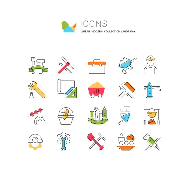 Conjunto Iconos Línea Vectorial Del Día Del Trabajo Para Conceptos — Vector de stock