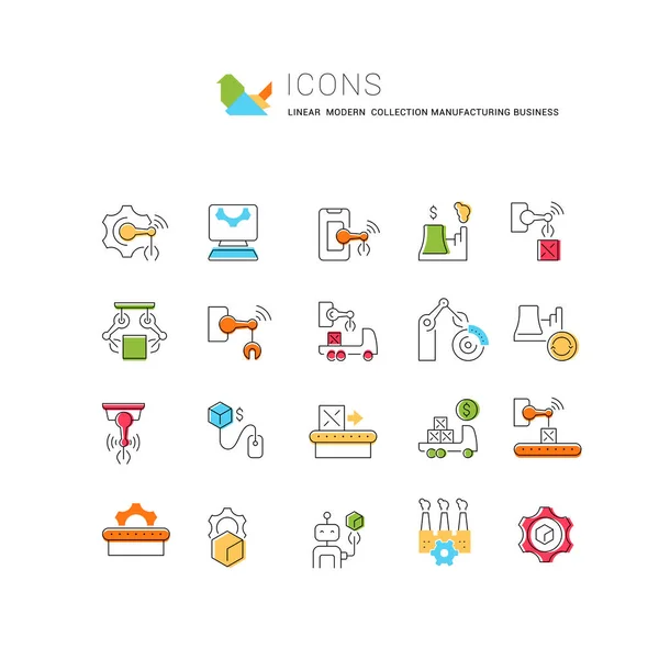 Set Vector Line Icons Manufacturing Business Modern Concepts Web Apps — Stock Vector