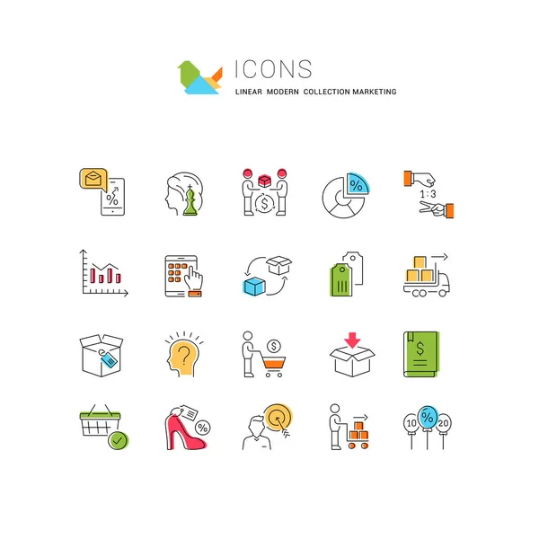 Conjunto Iconos Línea Vectorial Marketing Para Conceptos Modernos Web Aplicaciones — Vector de stock