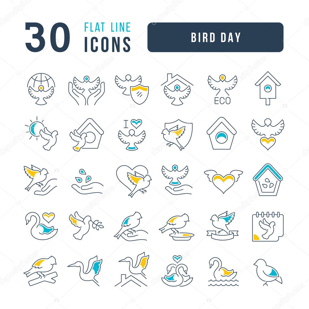Set vector line thin icons of bird day in linear design for mobile concepts and web apps. Collection modern infographic pictogram and signs.
