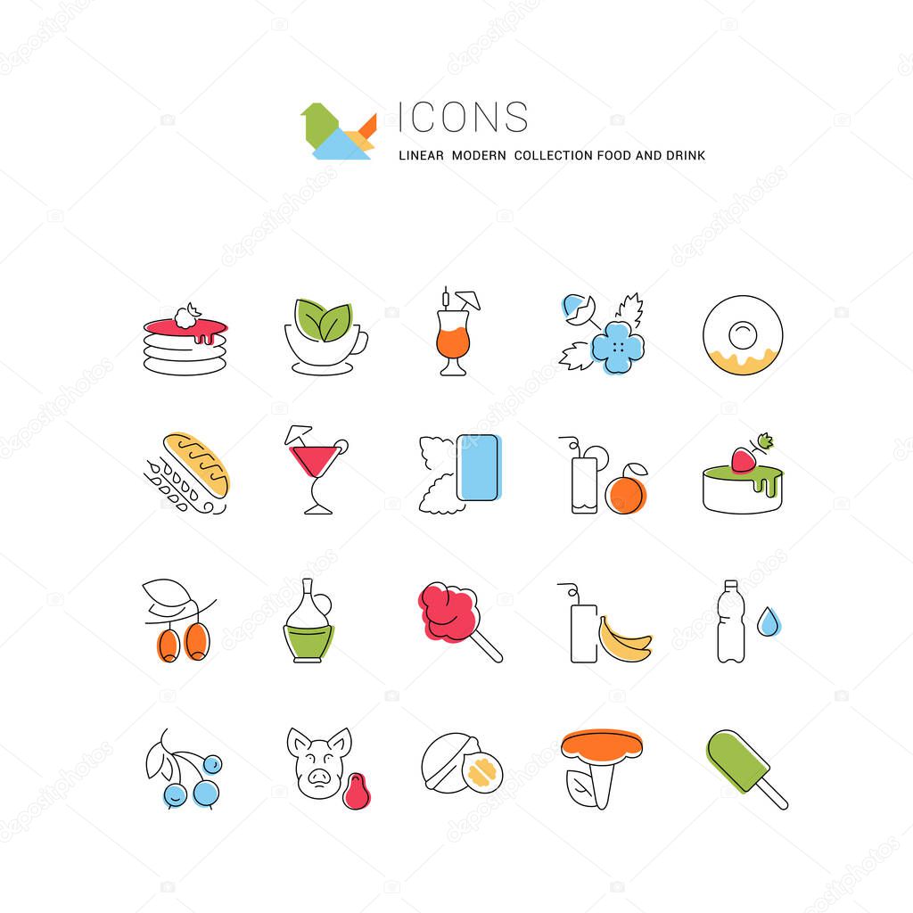 Set of vector line icons of food and drink for modern concepts, web and apps.