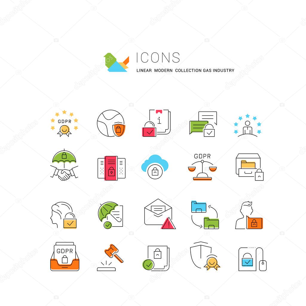 Set of vector line icons of gdpr for modern concepts, web and apps.