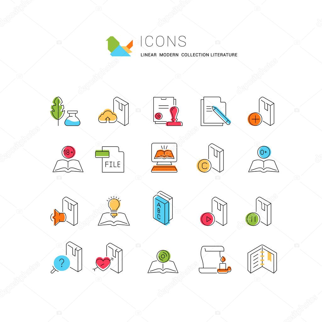 Set of vector line icons of literature for modern concepts, web and apps.