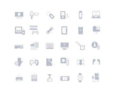 Beyaz arka planda modern aletlerin basit simgelerini toplamak. Web siteleri, mobil uygulamalar ve kavramlar için modern gri gölgeler işaretleri