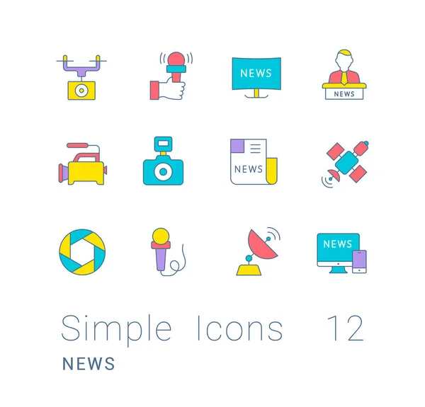 Collection Simple Icons News White Background Modern Color Signs Websites — Stock Vector