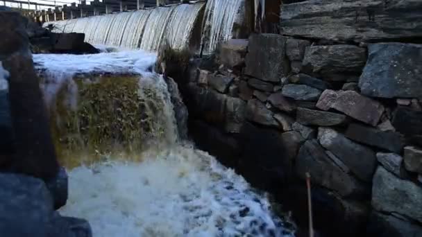 Running Water Old Mill Water Flows Sections Small River Located — Stock Video