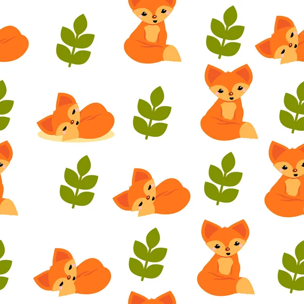 Bu tilkinin kusursuz desenli dokusu. Beyaz arkaplanda şirin bir karikatür duvar kağıdı.