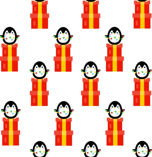 Bu, penguenin kusursuz desen dokusu ve hediye kutusu ve ışık arkaplanı. Güzel karikatür çizimi.