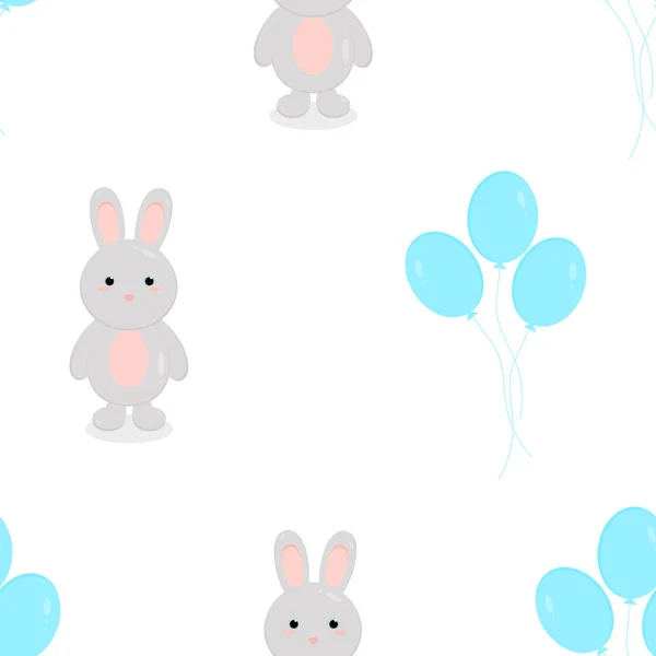 Seamless Pattern Texture Rabbit Balloons White Background Wrapping Paper Cute — 스톡 사진