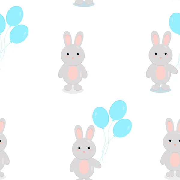 Seamless Pattern Texture Rabbit Balloons White Background Wrapping Paper Cute — ストック写真