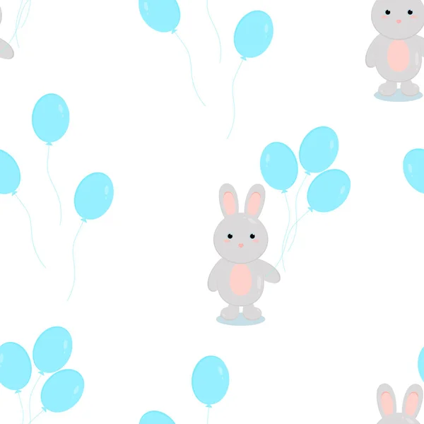 Seamless Pattern Texture Rabbit Balloons White Background Wrapping Paper Cute — ストック写真