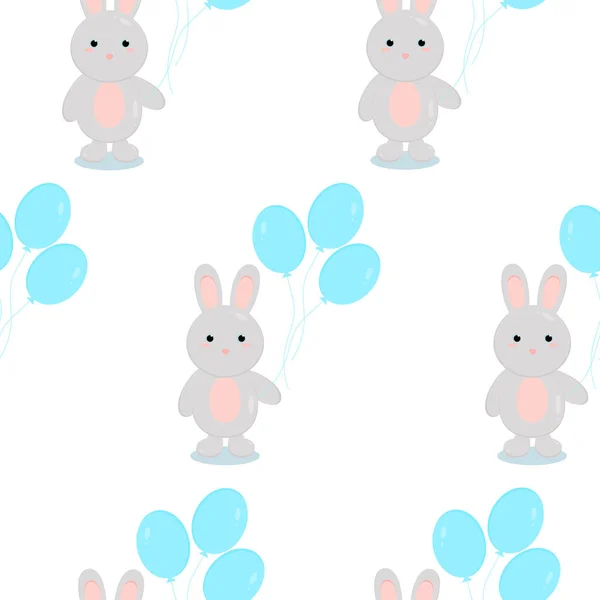 这是白色背景上兔子和气球的无缝图案纹理 用可爱的兔子包扎纸 — 图库照片
