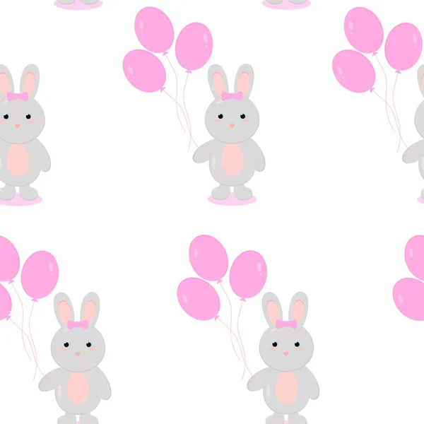 Seamless Pattern Texture Rabbit Balloons White Background Wrapping Paper Cute — ストック写真