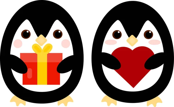 Son Pingüinos Con Corazón Caja Regalo —  Fotos de Stock
