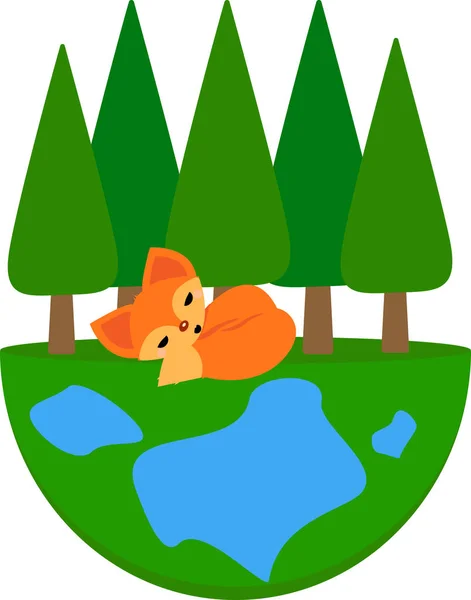 Vektorillustration Eines Niedlichen Cartoon Fuchses Und Planeten — Stockfoto