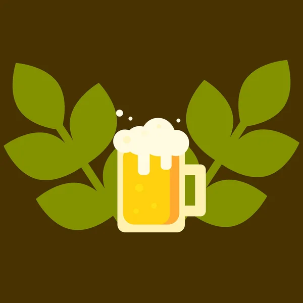 Кружка Пива Зелеными Листьями Стаканом — стоковое фото