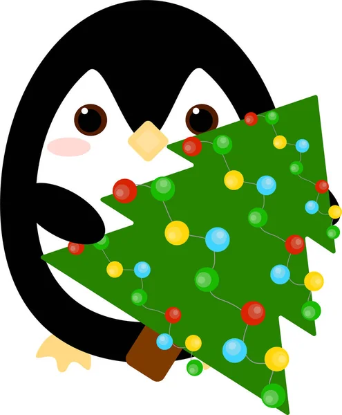 Χριστουγεννιάτικη Διακόσμηση Πιγκουίνο Και Χριστουγεννιάτικο Δέντρο — Φωτογραφία Αρχείου