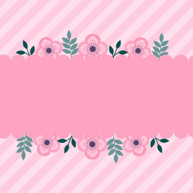 Bu arka planda çiçekler ve yapraklar var. Şirin pembe illüstrasyon. El ilanları, afişler, kartpostallar, tatil süslemeleri, bahar tatilleri için kullanılabilir..