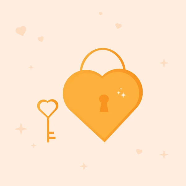 Bu anahtar ve asma kilit, arka plana kilitlenin. Sevgililer Günü için şirin bir kart..