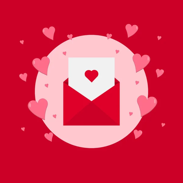 Questa Busta Rossa Carta Cuore Lettera Amore Sfondo Rosso Tagliare — Foto Stock