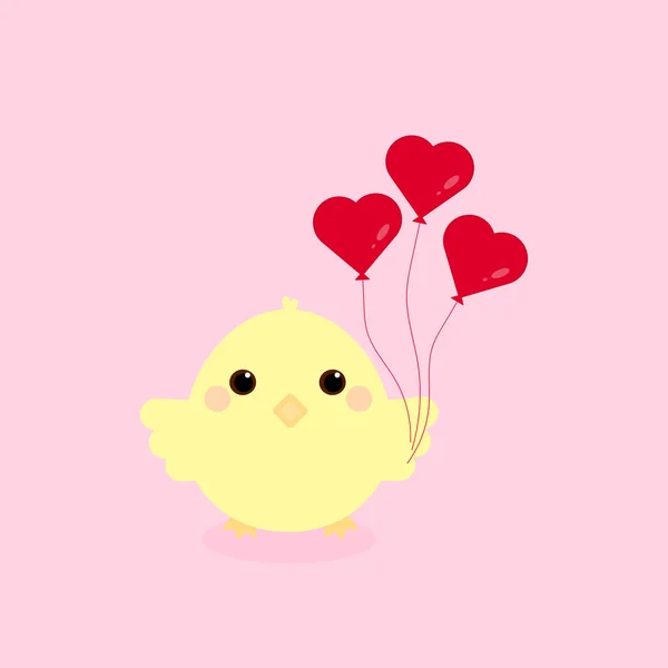 Questo Carino Pollo Con Palloncini Cuore Sfondo Rosa Potrebbe Essere — Foto Stock