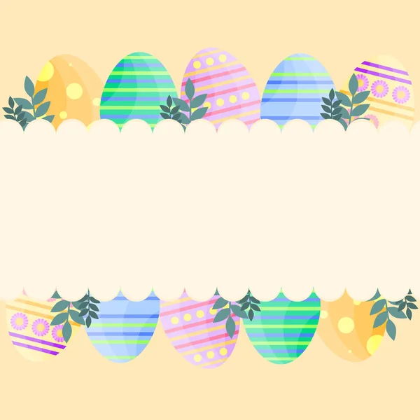 Flat Happy Easter Day Background Cute Card Easter Eggs Leaves — Stock Photo, Image