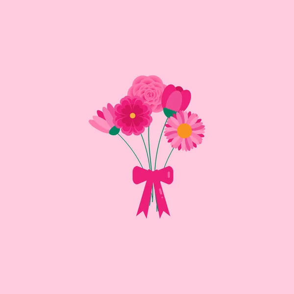 Schöne Rosa Blumen Mit Schleife Auf Rosa Hintergrund — Stockfoto