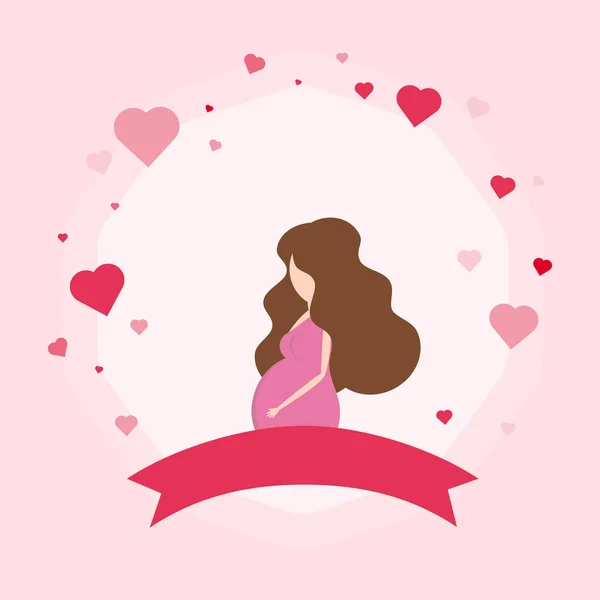 Mooie Zwangere Vrouw Met Bloemen Een Roze Lint — Stockfoto