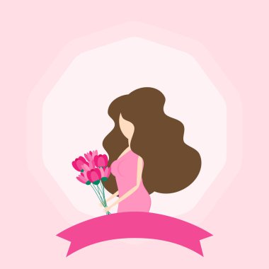 Çiçekli ve pembe kurdeleli güzel bir kız.