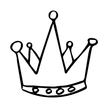  El çizimi taç logosu beyaz arka planda izole edilmiş. Stok vektör illüstrasyonu.