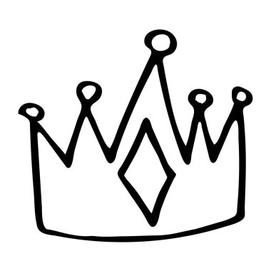  El çizimi taç logosu beyaz arka planda izole edilmiş. Stok vektör illüstrasyonu.