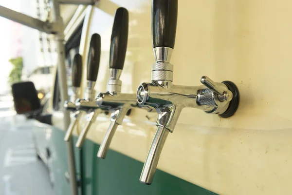Beer Taps Side Vintage Van Nobody Selective Focus Alcohol Concept — Stock Photo, Image