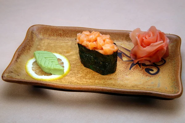 Japanese dish in a rectangular plate — Stock Photo, Image