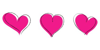 Vector Illustration. El çizimi kalpler. Şirin kalpler karalama ikonu. El çizimi aşk sembolleri. Sevgililer Günü işaretleri. Sevgililer günü tebrik kartı elementleri için romantik aşk sembolleri..