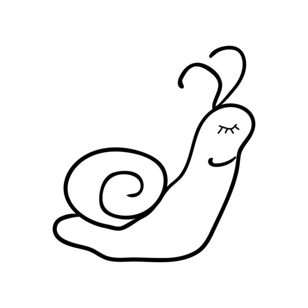 在白色背景上分离出可爱的涂鸦向量蜗牛 为儿童和成人手绘插图 可用于彩绘 网络动画 设计T恤 黑色轮廓 — 图库矢量图片