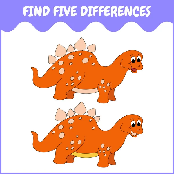 Vektör karikatür çizimi. Dinozorlarla beş farklılık bul. Anaokulu çocukları için eğitici bir oyun.