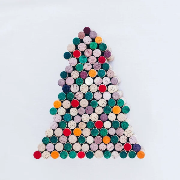 Handmade Christmas Tree Made Wine Cork White Background Free Space — Stock Photo, Image