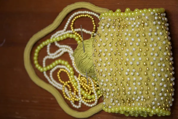 Still Life Crocheted Beaded Handbag — Stock Photo, Image